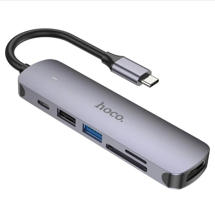 Type-C 6 in 1 Multifunctional Hub Adapter Hoco HB 28 100W PB