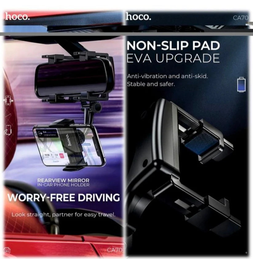 Hoco CA70 Universal Car Rear View Mirror Phone Mount Holder (Black)